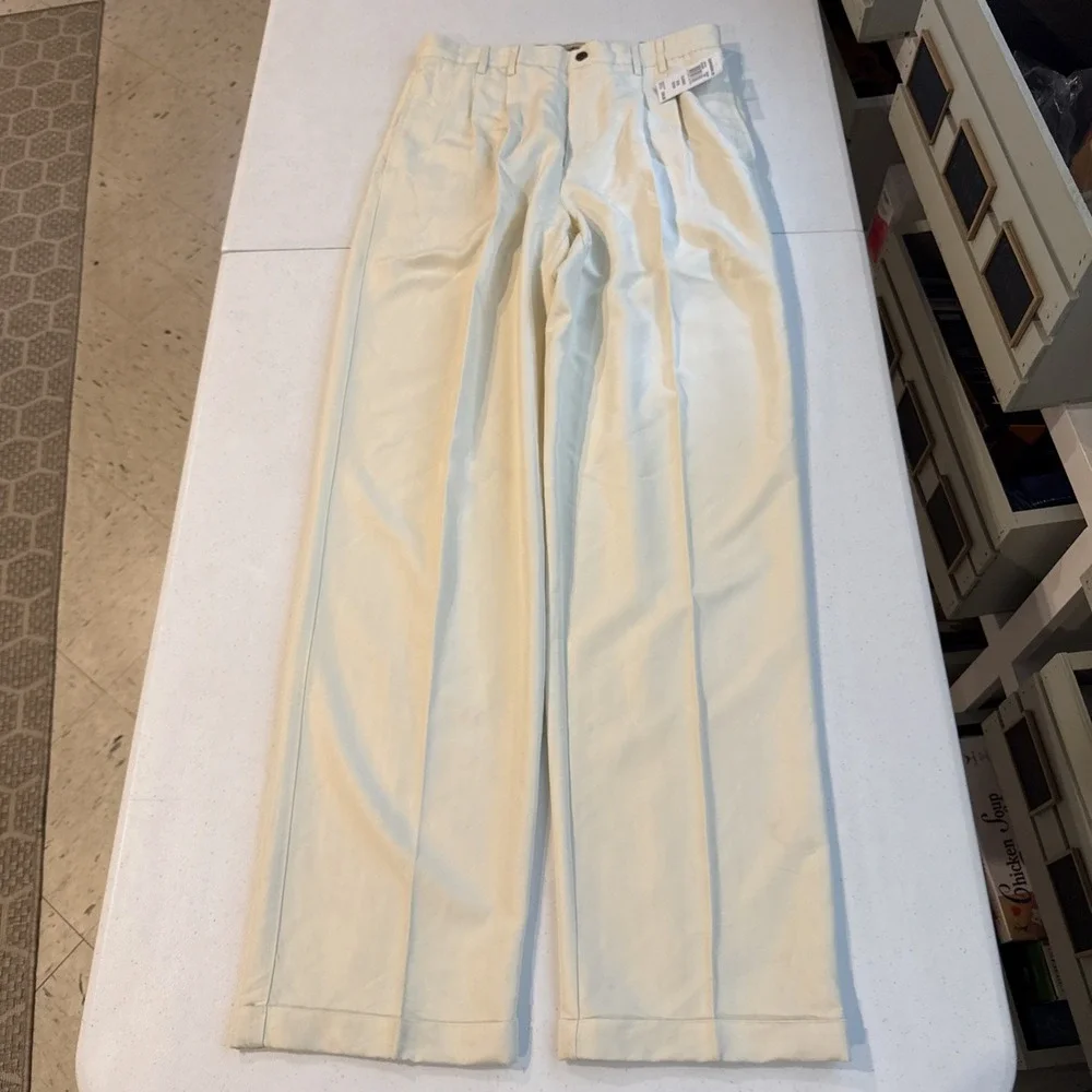 Caribbean Joe Pants Mens 32x34 Ivory Easy Care Pleated Dress Travel Classic New - Picture 2 of 10